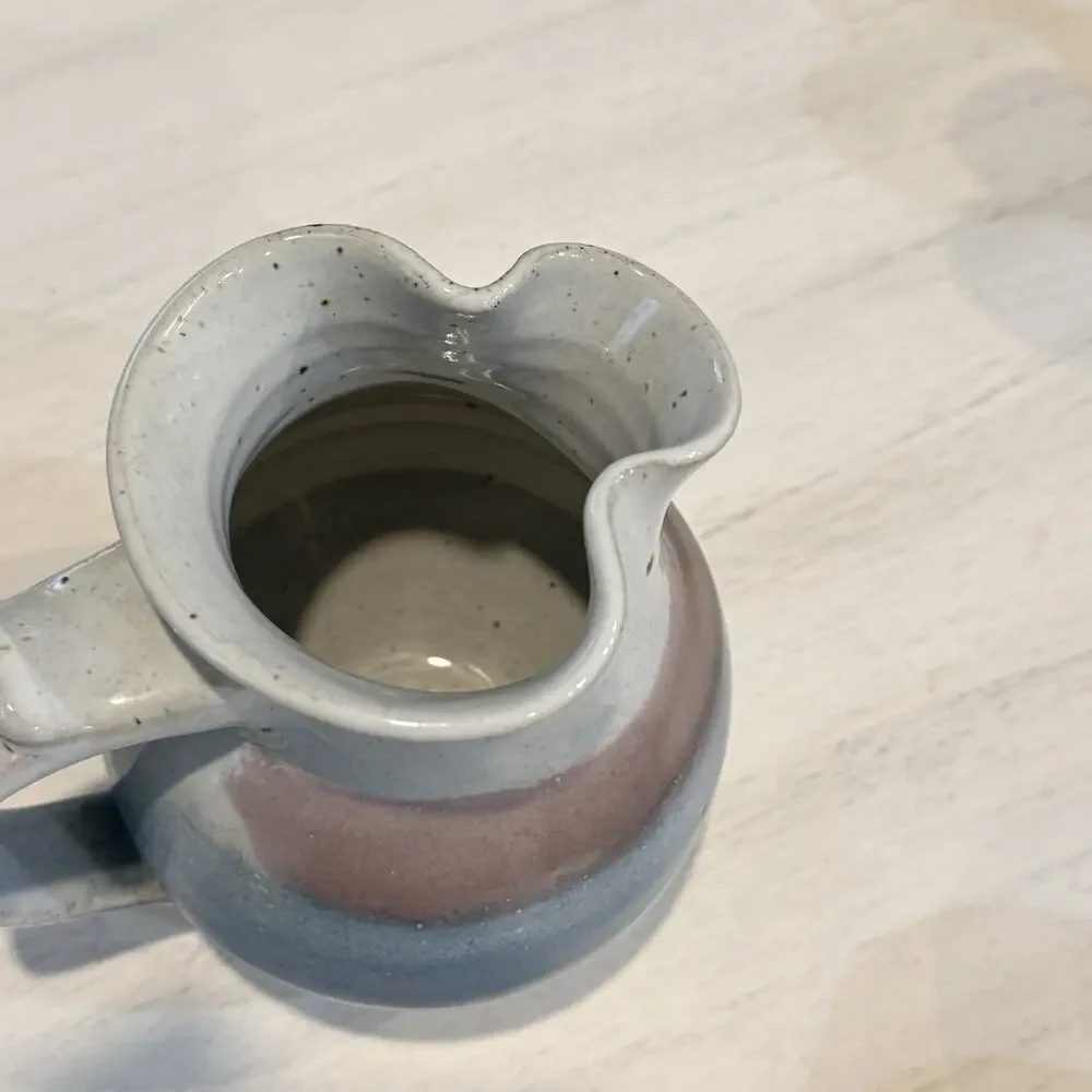 VTG Alewine Pottery Hand Thrown Glazed Pitcher Creamer 5.5” Pastel Pink Blue EUC